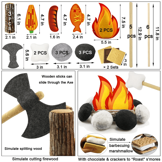 45 piezas de juguete de fogata para niños, juego de juguetes