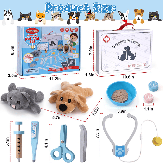 Kit médico de madera para niños, juego de veterinario para e