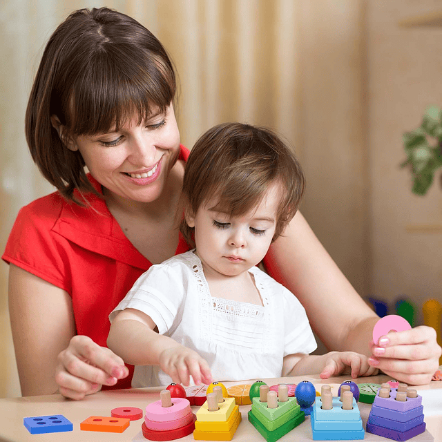 Juguetes de madera 3 en 1 para clasificar y apilar para niño