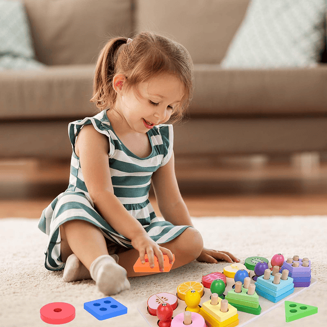 Juguetes de madera 3 en 1 para clasificar y apilar para niño