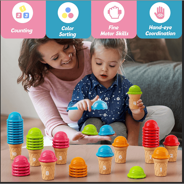 Juguetes apilables para contar helados y clasificar colores