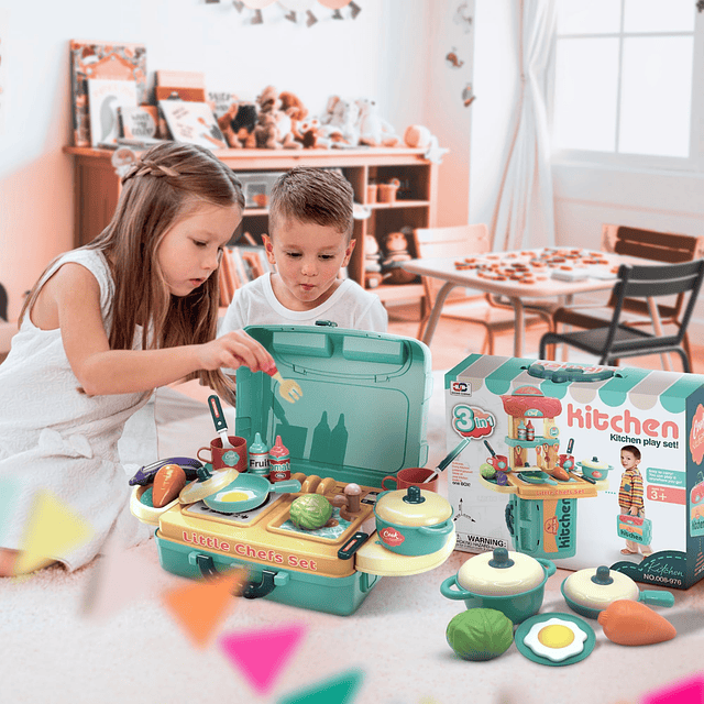 Juego de cocina 3 en 1 para niños, cocina pequeña de 31 piez