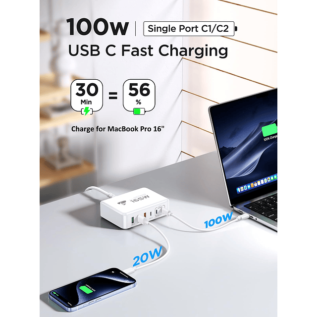 Bloque de cargador USB C, cargador USB C rápido de 165 W, es