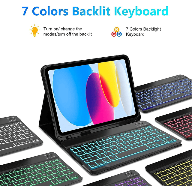 Funda para iPad de 10.ª generación con teclado Retroiluminac