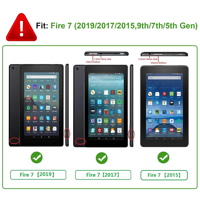 Funda tipo cartera para tablet Fire 7 de 7 pulgadas 9.ª/7.ª/