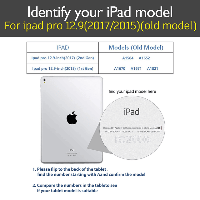 Funda para iPad Pro de 12,9 pulgadas, 2ª/1ª generación 2017/