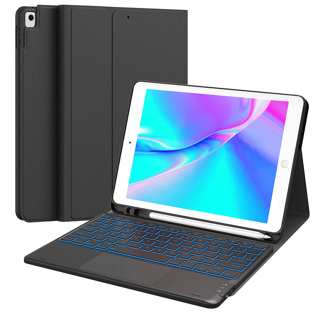 Funda para iPad de 9.ª generación con teclado, retroiluminac