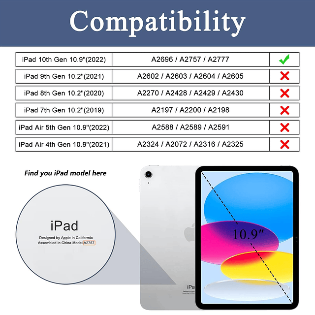 Funda para iPad de 10.ª generación 10,9 pulgadas, 2022, fund