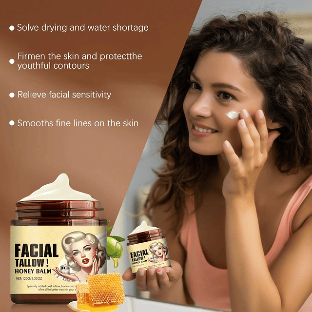 Bálsamo de miel y sebo de res batido, crema facial con acaba