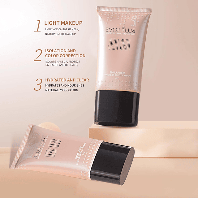 BB Cream Base líquida hidratante teñida, maquillaje correcto