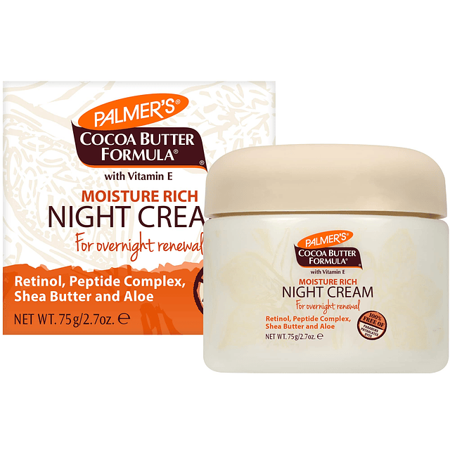 Crema de noche rica en humedad con fórmula de manteca de cac