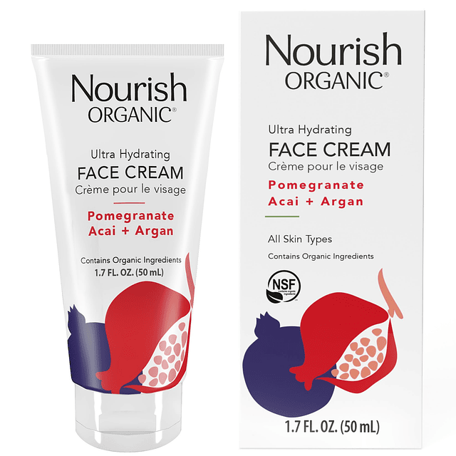 Crema facial orgánica Nourish, granada, acai + argán, fórmul