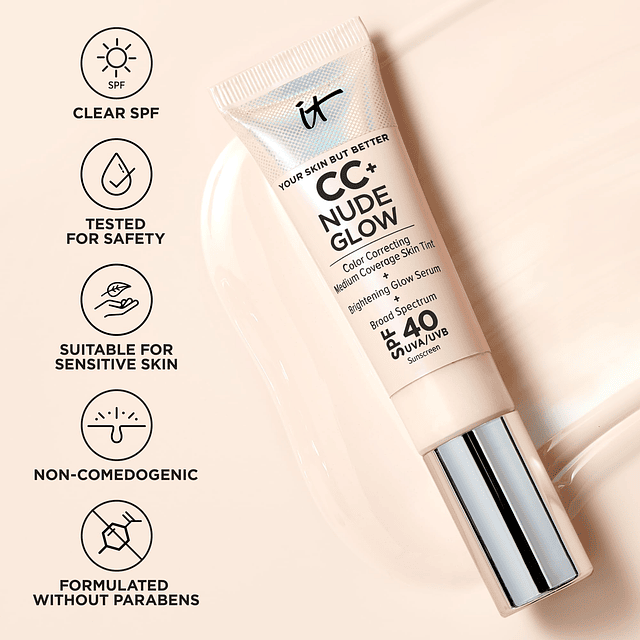 CC+ Base ligera Nude Glow + suero brillante con SPF 40 - Con