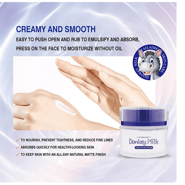 Crema de leche de burra, crema facial profundamente hidratan