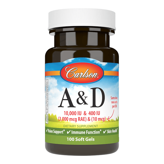 A & D, 10000 UI (3000 mcg RAE) de vitamina A, 400 UI (10 mcg