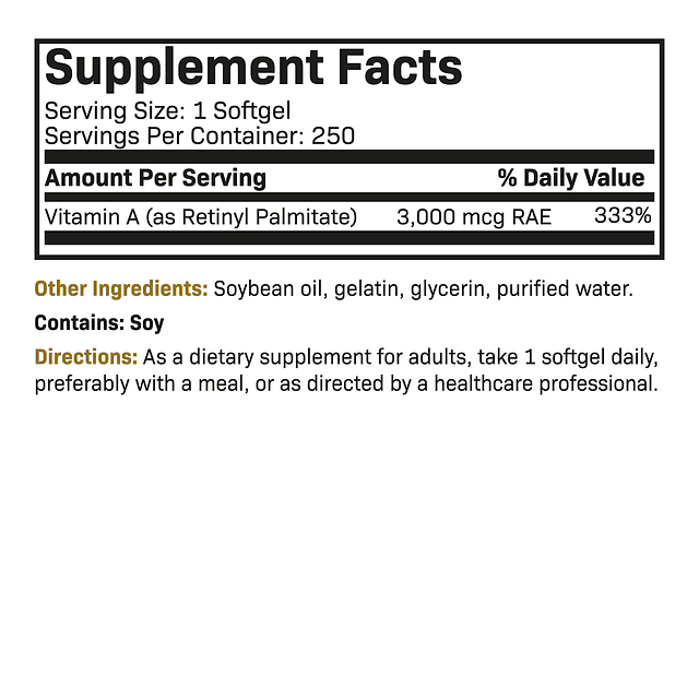 Vitamina A 10,000 UI Fórmula premium sin OGM respalda una vi