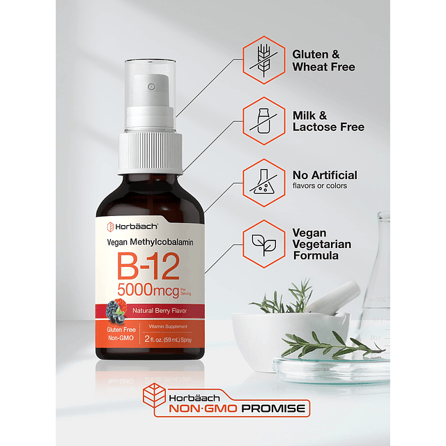 Vitamina B-12 5000mcg Spray | Suplemento vegetariano, sin OG