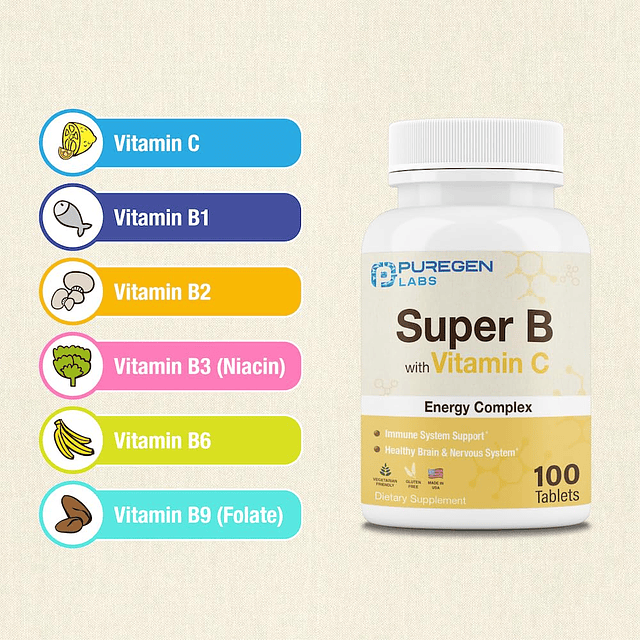 Puregen Labs Super B Energy Complex con vitamina C Salud inm