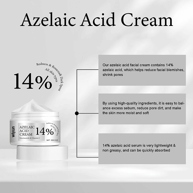 Crema de ácido azelaico al 14% Suero de ácido azelaico, crem