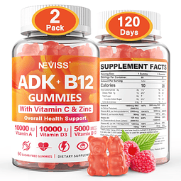 Gomitas ADK+vitamina B12 sin azúcar: vitamina D3 K2 10 000 U