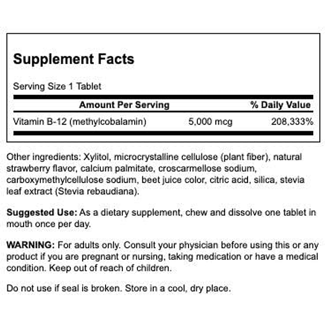 Vitamina B-12 Metilcobalamina Alta Absorción 5000 mcg 60 Tab