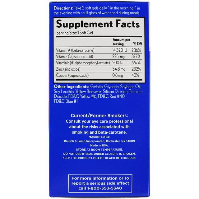 AREDS Suplemento vitamínico y mineral para ojos, contiene vi