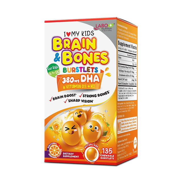 I My Kids Brain & Bones Burstlet masticable, sin gluten, par