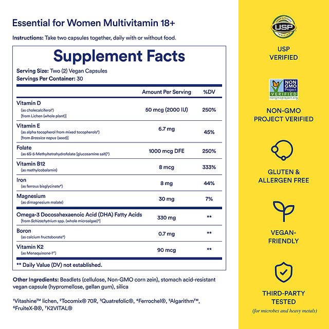 Multivitamínico para mujeres mayores de 18 años con vitamina