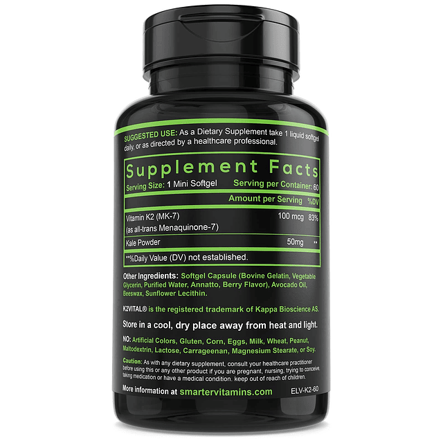 Vitamina K2 MK7 más inteligente, 100 mcg, elaborada con K2VI