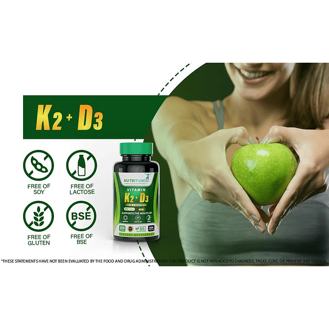 Vitamina K2 + D3 (120 cápsulas blandas) Suplemento de vitami