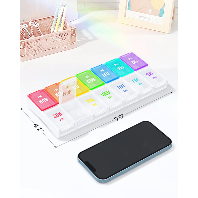 Pastillero semanal Rainbow 2 veces al día para un fácil segu