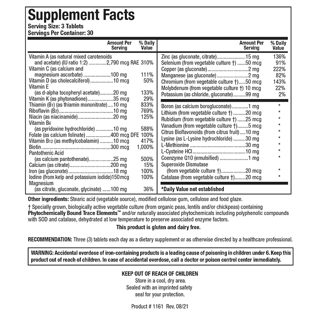 Bio-Multi Plus Fórmula multivitamínica/mineral robusta, cont