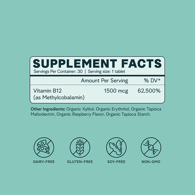 Vitamina B12 1500mcg Metilcobalamina de origen vegetal para