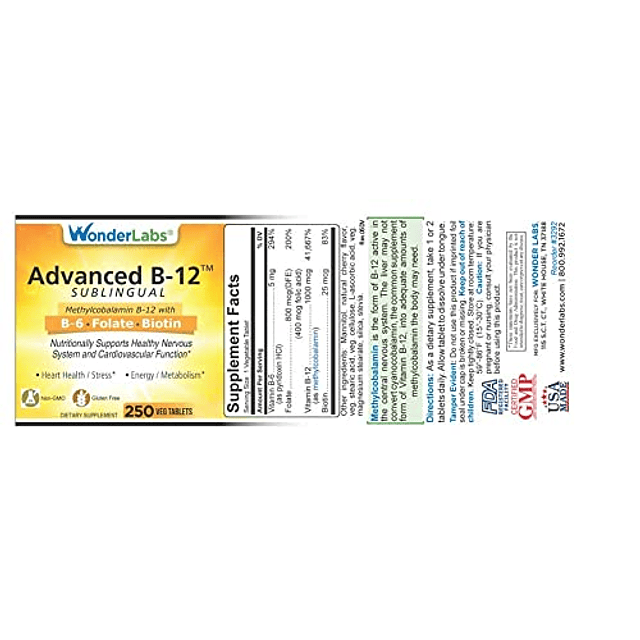 Vitamina sublingual B12 (1000 mcg), B6 ​​(5 mg), ácido fólic