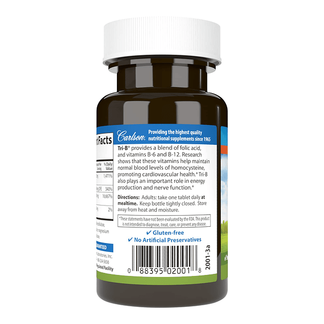 Tri-B, complejo de vitamina B, 25 mg de vitamina B-6, 400 mc