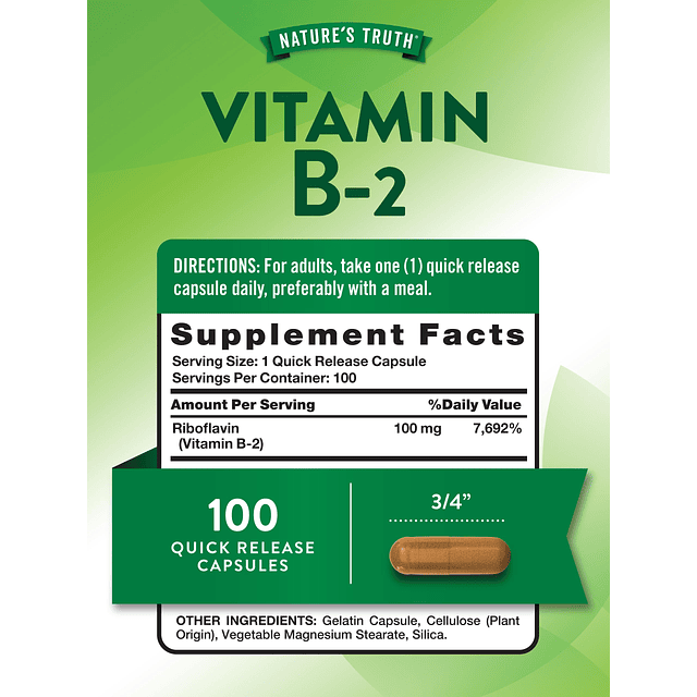 Vitamina B2 de la verdad de la naturaleza | 100 mg | 100 Cáp