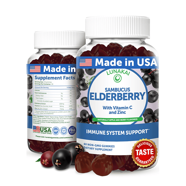 USA Made Sambucus Elderberry Gommies Delicioso apoyo inmunol