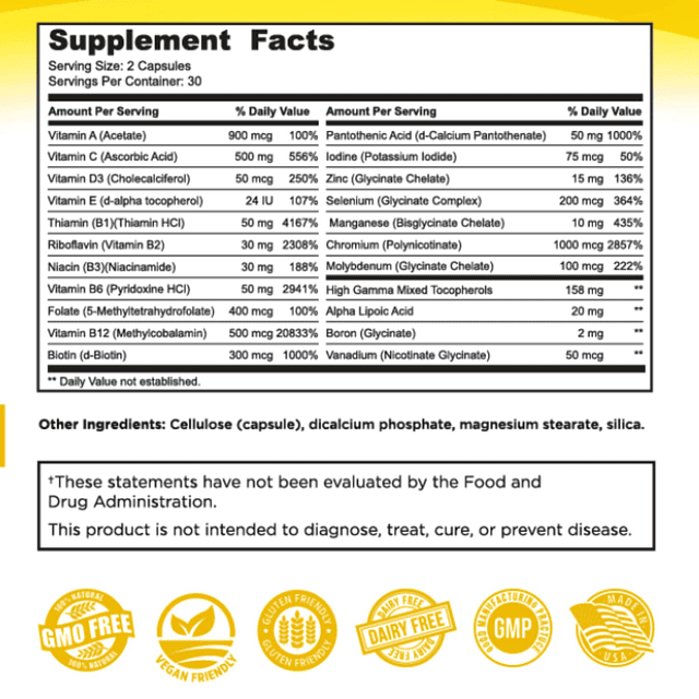 Multivitaminas diarias queladas para hombres y mujeres adult