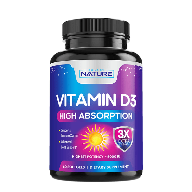 Vitamina D3 de alta potencia 5000 UI (125 mcg), apoyo para l