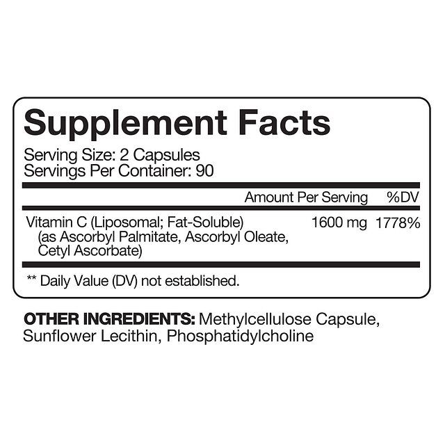 Vitamina C liposomal 1600 mg, 180 cápsulas, absorción ultra