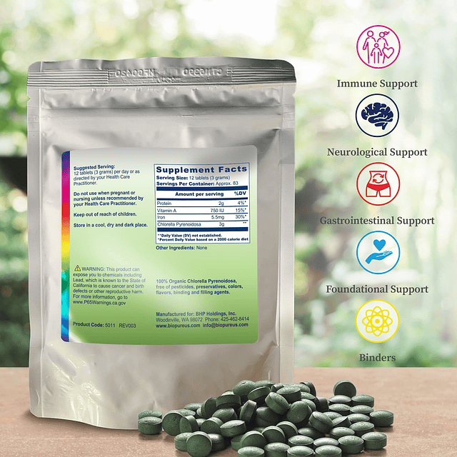 Chlorella Pyrenoidosa Superalimento nutracéutico 100% orgáni