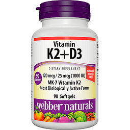 Vitamina K2 MK-7 (120 mcg) con vitamina D3 (1000 UI), 90 cáp