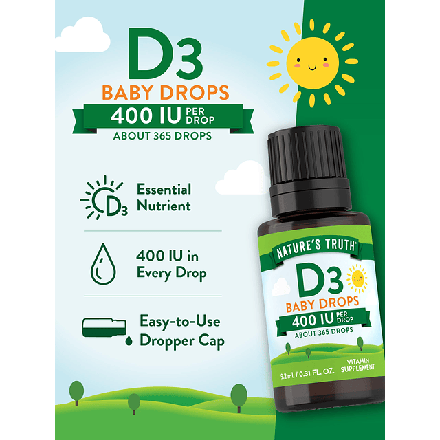 Gotas de vitamina D de para bebés | 400 UI | 9,2 ml | Gotas