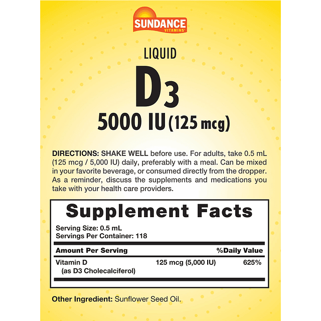 Líquido Vitamina D3 5000 UI | 2 onzas líquidas | Gotas líqui