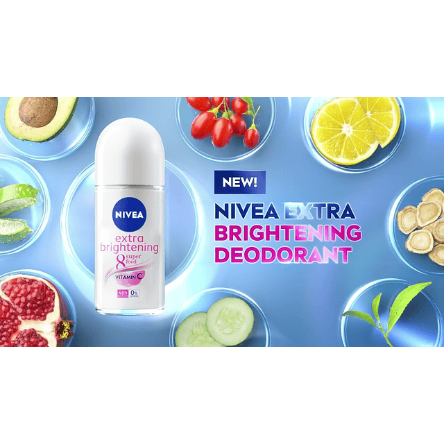 Nivea Extra Brightening 8 Super Food, desodorante roll-on po