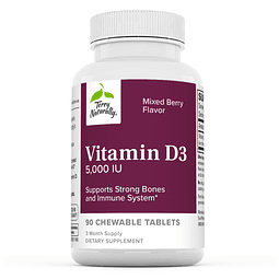 Vitamina D3 5000 UI 90 tabletas masticables, sabor a bayas m