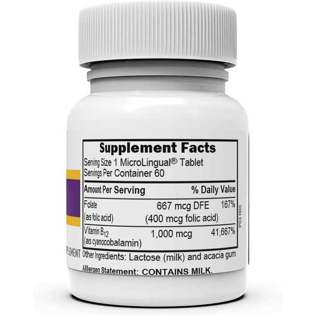 No Shot Vitamina B12 Cianocobalamina (1000 mcg), ácido fólic