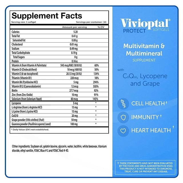 Vivioptal Protect para hombres 30 cápsulas Suplemento multiv