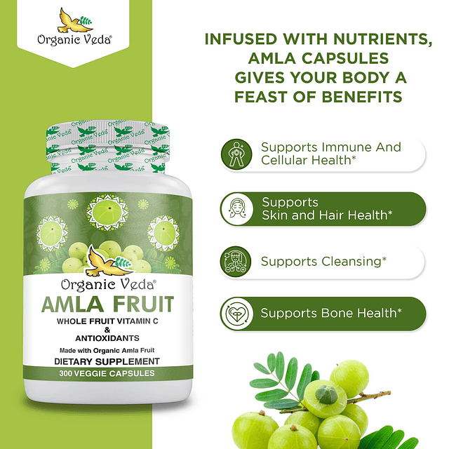 Cápsulas orgánicas Veda Amla 1500 mg, 300 cápsulas de fruta