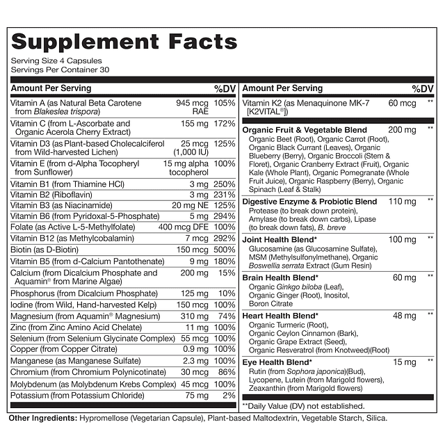 Multivitamina de alimentos integrales para mujeres mayores d